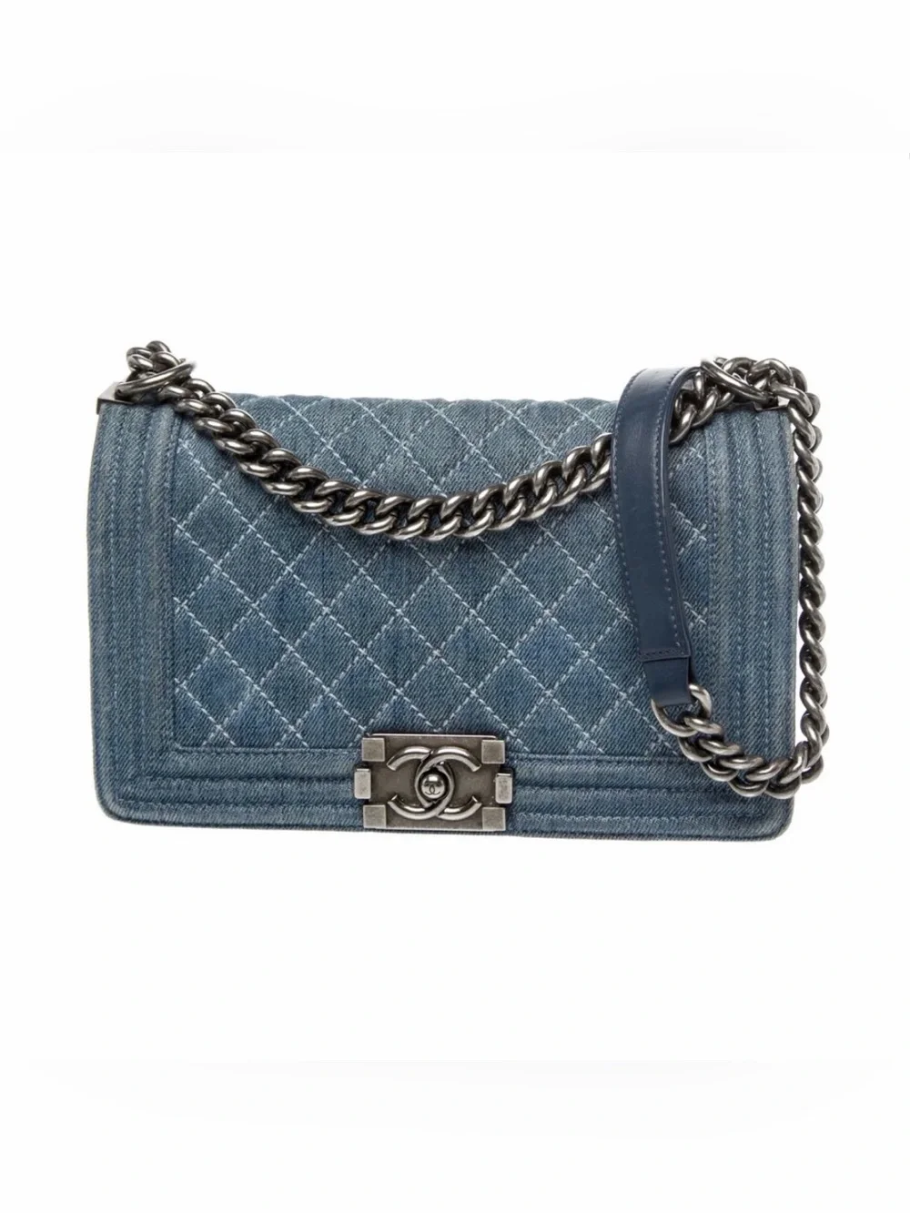 CHANEL BOY BAG, Quilted Denim, Vintage Light Denim Blue with Rhodium Hardware